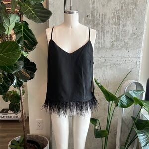 Aqua Black Feather-Trim Camisole